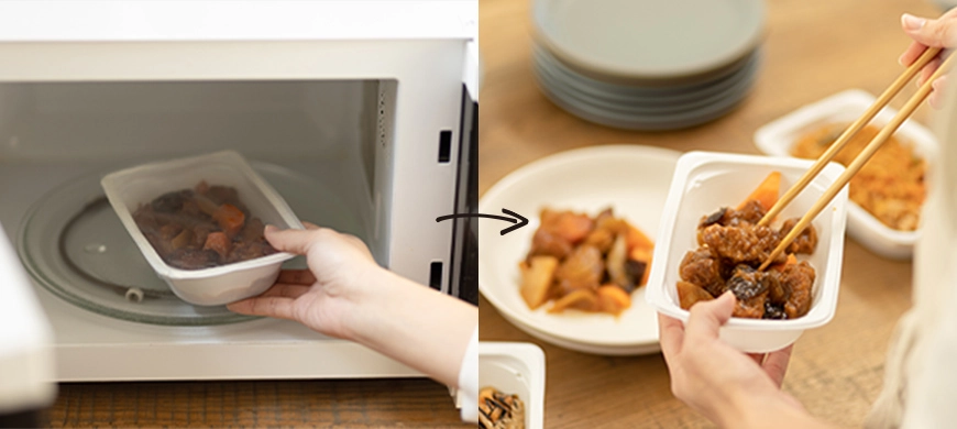 レンジで温めてお皿に盛り付けるだけ！